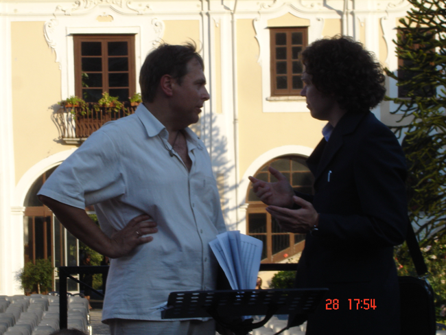With conductor Alfredo Sorichetti, during the rehearsal, Italy, July, 2007