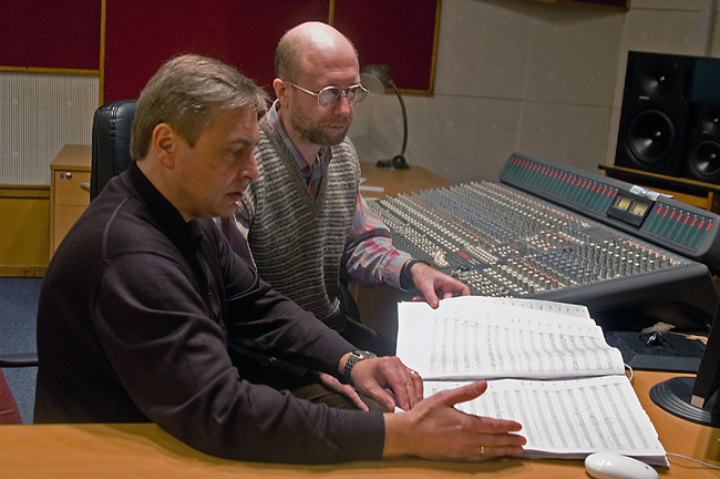 In NRCU Big Concert Recording Studio studio-nall instrument room, with sound engineer Andriy Mokrytskiy